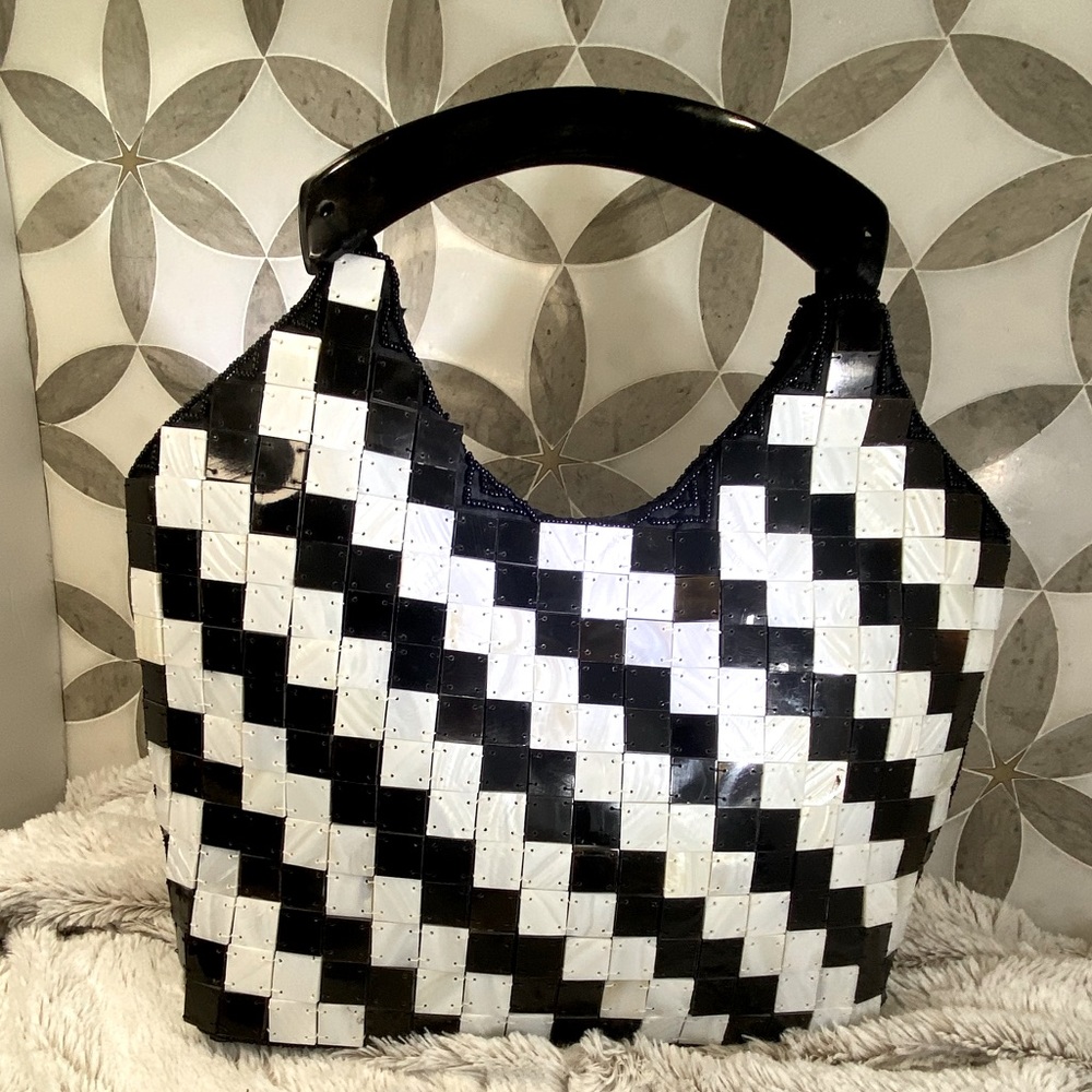 Mad by Design Mother of Pearl Black and White Mid-Size Purse - New
